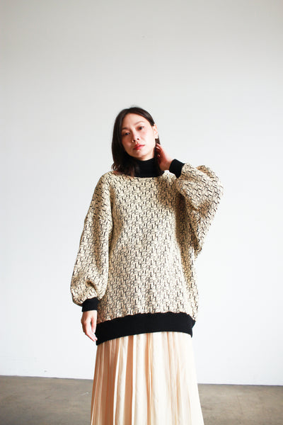 1980s Abstract Knit Wool Balloon Sleeve Sweater