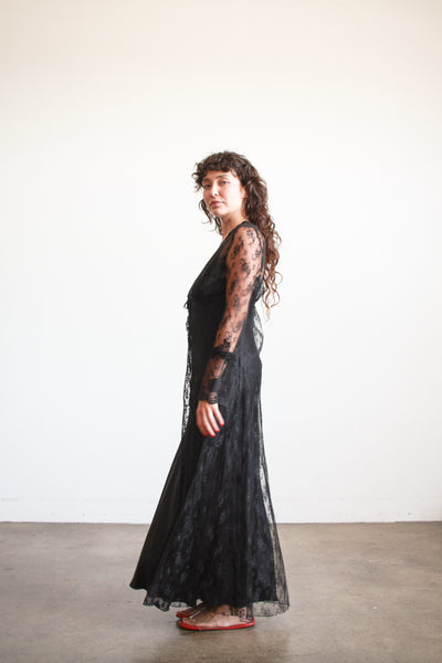 1980s Black Lace Sheer Duster Robe