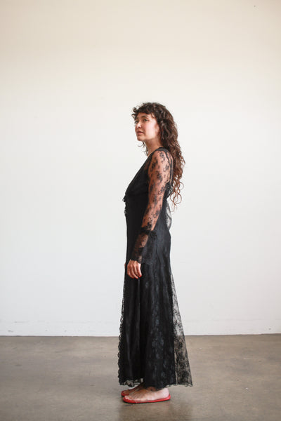 1980s Black Lace Sheer Duster Robe