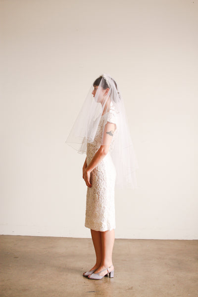 1950s White Beaded Cap Sleeve Dress