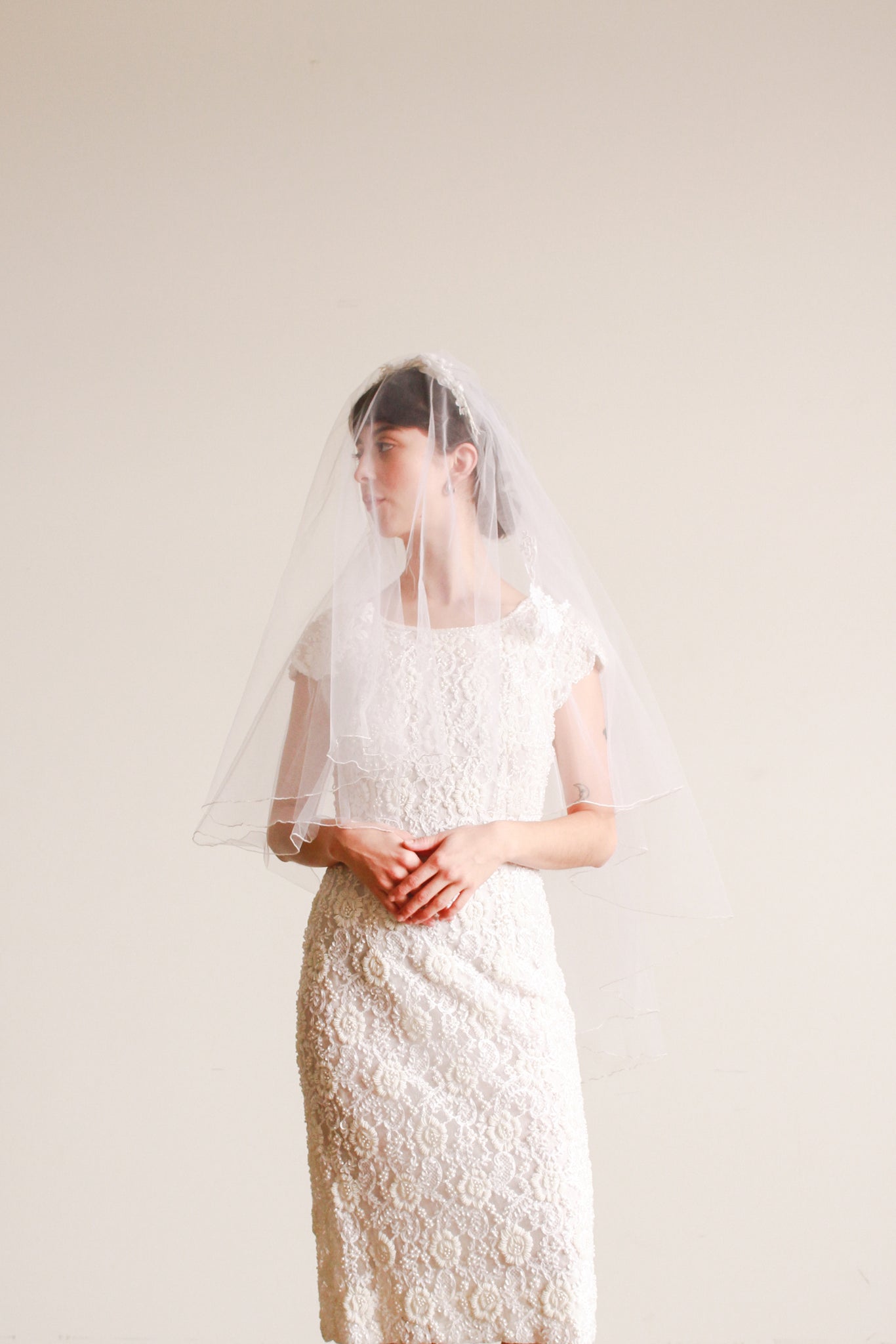 1950s White Net Lace Layered Veil