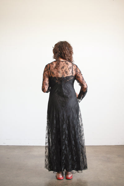 1980s Black Lace Sheer Duster Robe