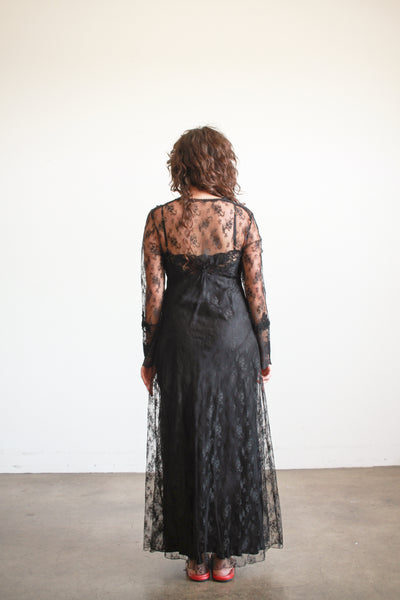 1980s Black Lace Sheer Duster Robe