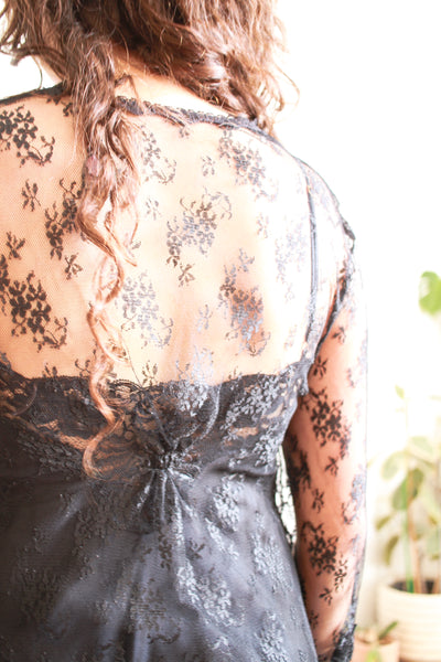 1980s Black Lace Sheer Duster Robe