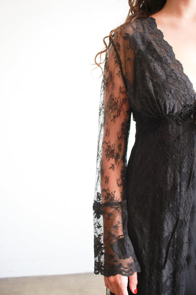 1980s Black Lace Sheer Duster Robe