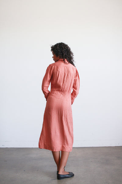 1940s Red Block Print Rayon Midi Dress