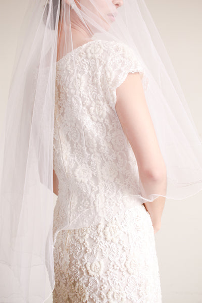 1950s White Net Lace Layered Veil