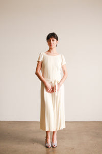 1980s Albert Nipon Ecru Pleated Midi Dress