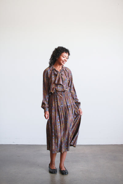 1970s Givenchy Brown Patterned Silk Dress