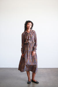 1970s Givenchy Brown Patterned Silk Dress