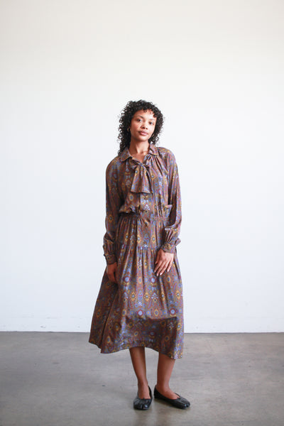 1970s Givenchy Brown Patterned Silk Dress