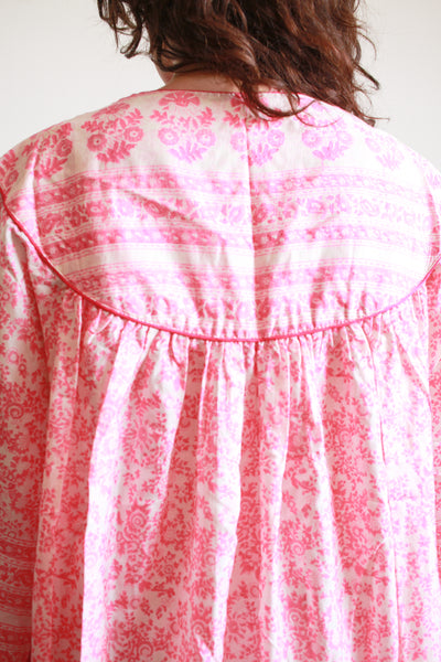 1970s Raksha Pink Indian Block Print Silk Dress
