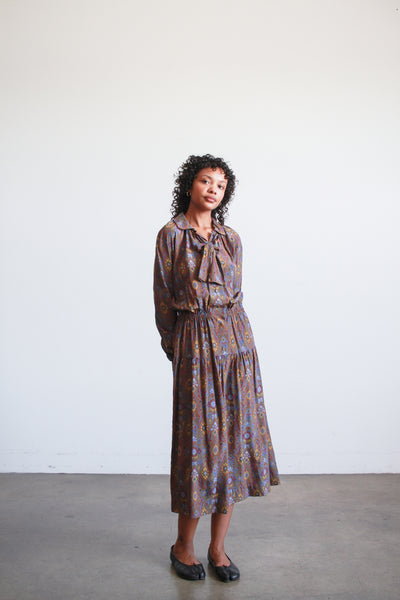 1970s Givenchy Brown Patterned Silk Dress
