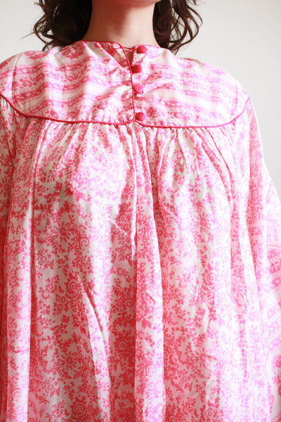 1970s Raksha Pink Indian Block Print Silk Dress