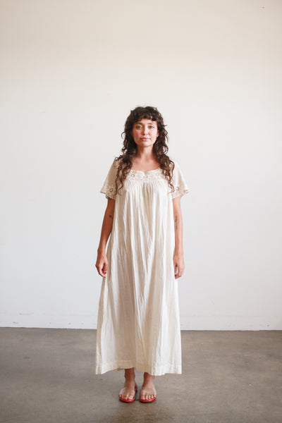 Antique Ecru Crochet Bib Cotton Nightgown