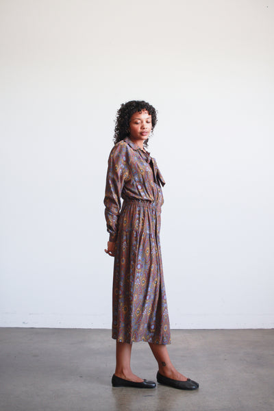 1970s Givenchy Brown Patterned Silk Dress