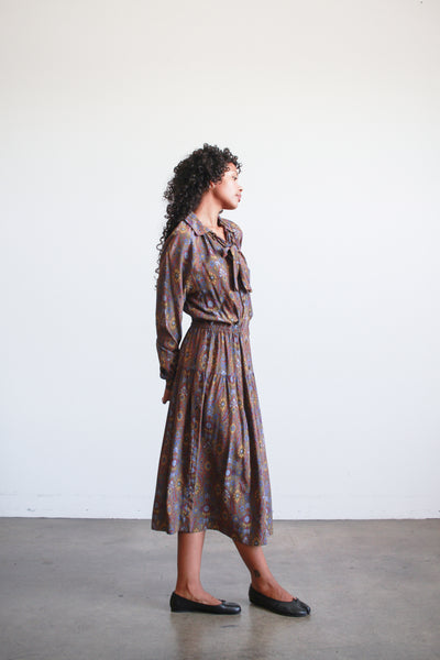 1970s Givenchy Brown Patterned Silk Dress