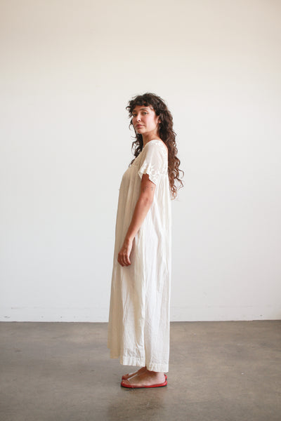 Antique Ecru Crochet Bib Cotton Nightgown