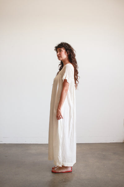 Antique Ecru Crochet Bib Cotton Nightgown