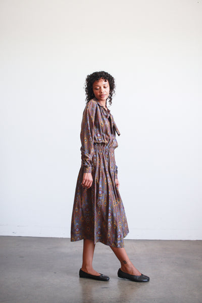1970s Givenchy Brown Patterned Silk Dress