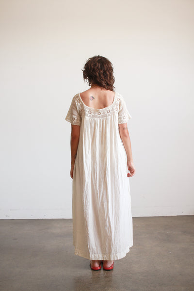 Antique Ecru Crochet Bib Cotton Nightgown