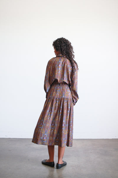 1970s Givenchy Brown Patterned Silk Dress
