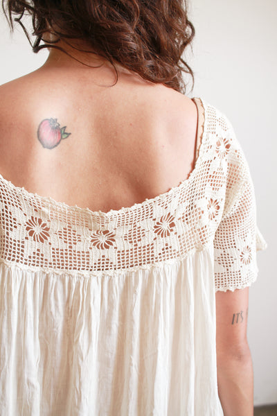 Antique Ecru Crochet Bib Cotton Nightgown