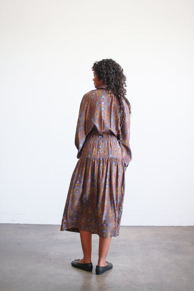 1970s Givenchy Brown Patterned Silk Dress