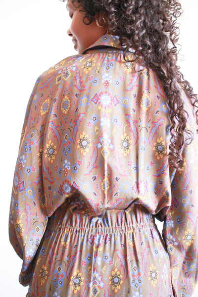1970s Givenchy Brown Patterned Silk Dress