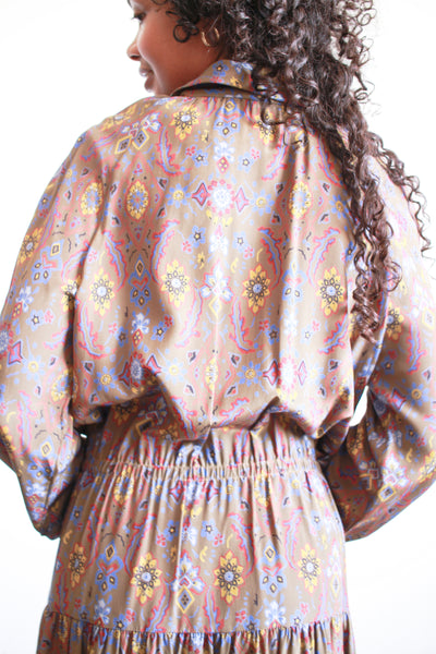 1970s Givenchy Brown Patterned Silk Dress