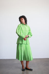 1980s Apple Green Spotted Silk Skirt Set