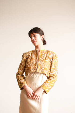 1980s Bill Blass Citron Sequin Beaded Crop Jacket