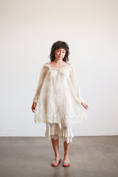 Antique Sheer Tulle Net Lace Dress