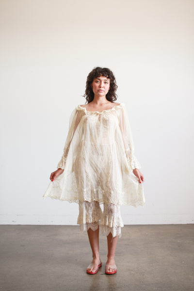 Antique Sheer Tulle Net Lace Dress