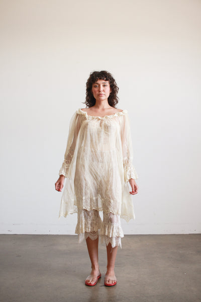 Antique Sheer Tulle Net Lace Dress