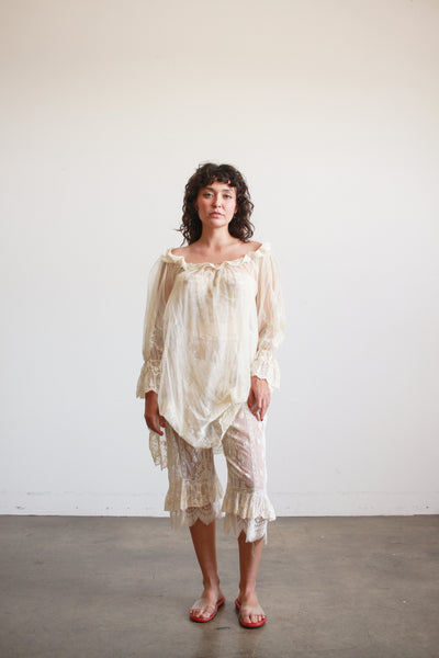 Antique Sheer Tulle Net Lace Dress