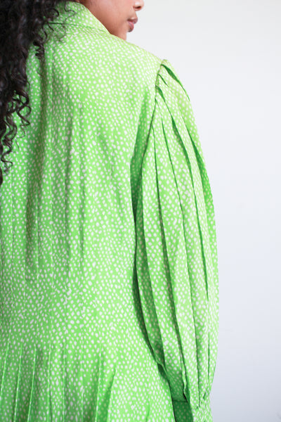 1980s Apple Green Spotted Silk Skirt Set
