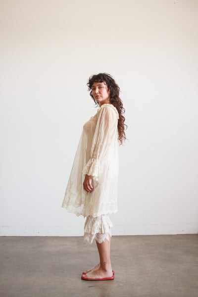 Antique Sheer Tulle Net Lace Dress