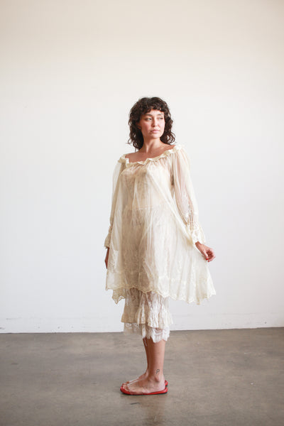 Antique Sheer Tulle Net Lace Dress