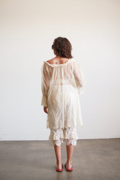 Antique Sheer Tulle Net Lace Dress