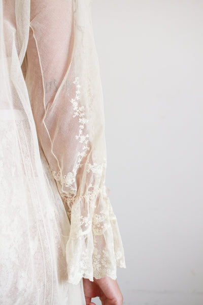 Antique Sheer Tulle Net Lace Dress