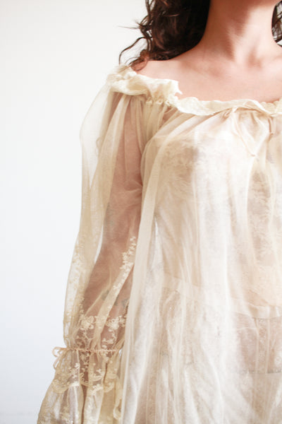 Antique Sheer Tulle Net Lace Dress