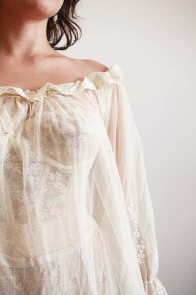 Antique Sheer Tulle Net Lace Dress
