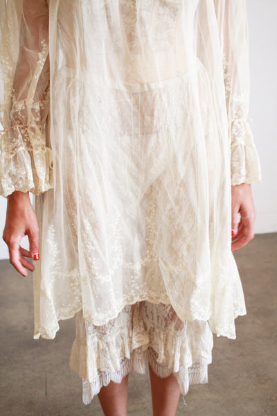 Antique Sheer Tulle Net Lace Dress