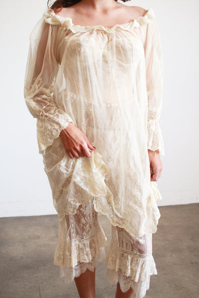 Antique Sheer Tulle Net Lace Dress
