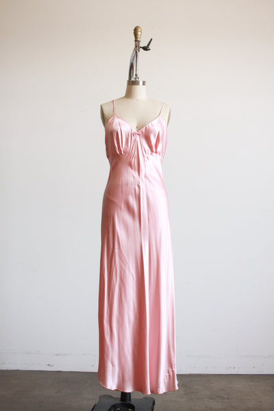1990s Morgan Taylor Blush Pink Bow Silk Slip Dress