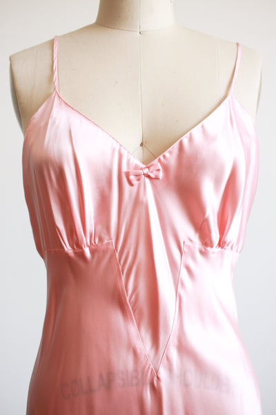 1990s Morgan Taylor Blush Pink Bow Silk Slip Dress