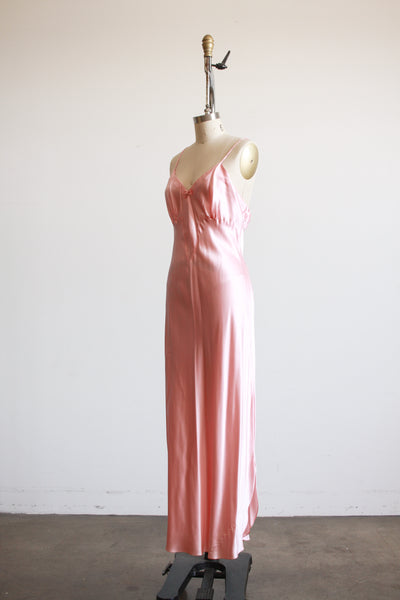 1990s Morgan Taylor Blush Pink Bow Silk Slip Dress