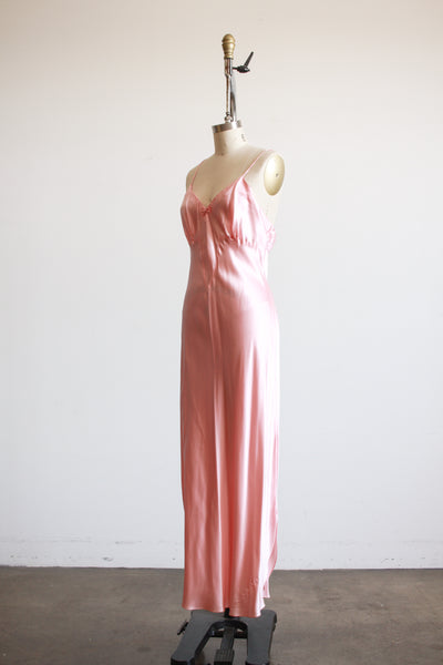 1990s Morgan Taylor Blush Pink Bow Silk Slip Dress
