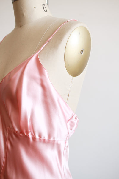 1990s Morgan Taylor Blush Pink Bow Silk Slip Dress